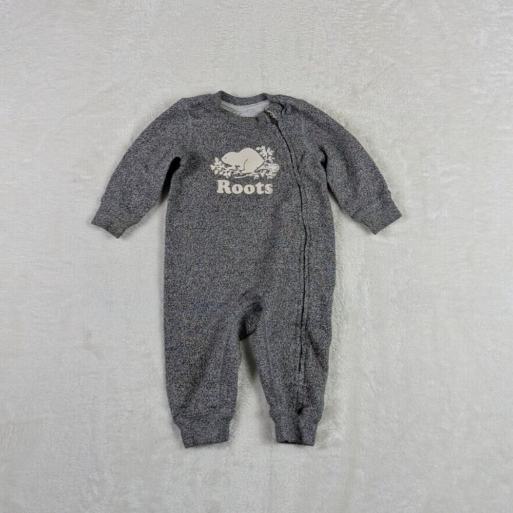 Baby Organic Original Cooper Beaver Romper Sz 6-12 Months Salt and Pepper Gray